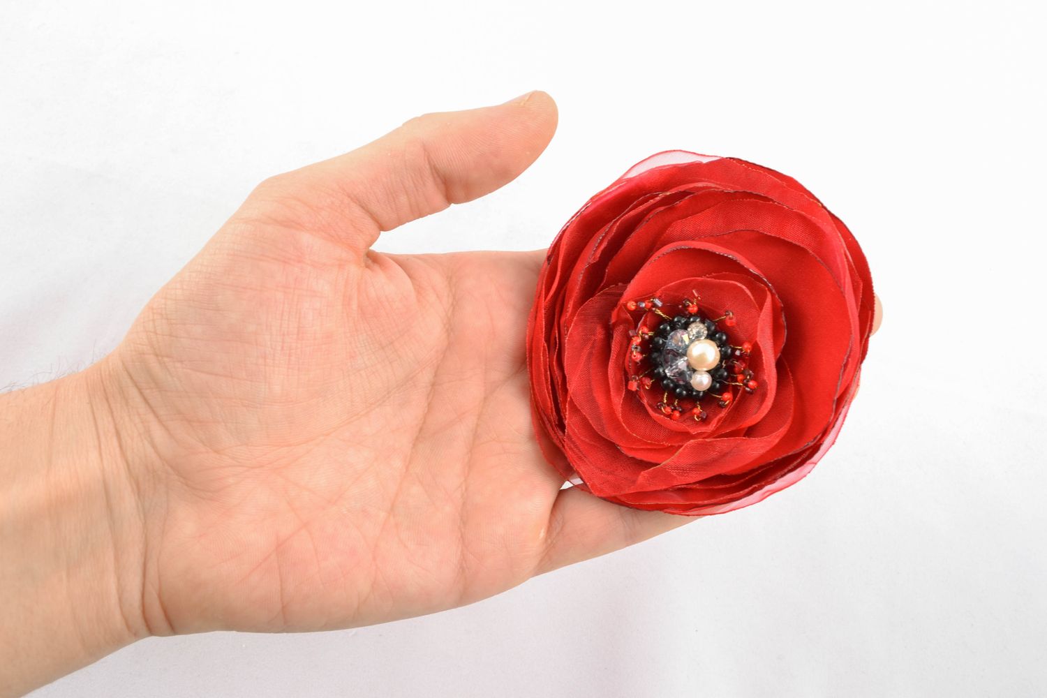 Handmade textile brooch Red Poppy photo 2