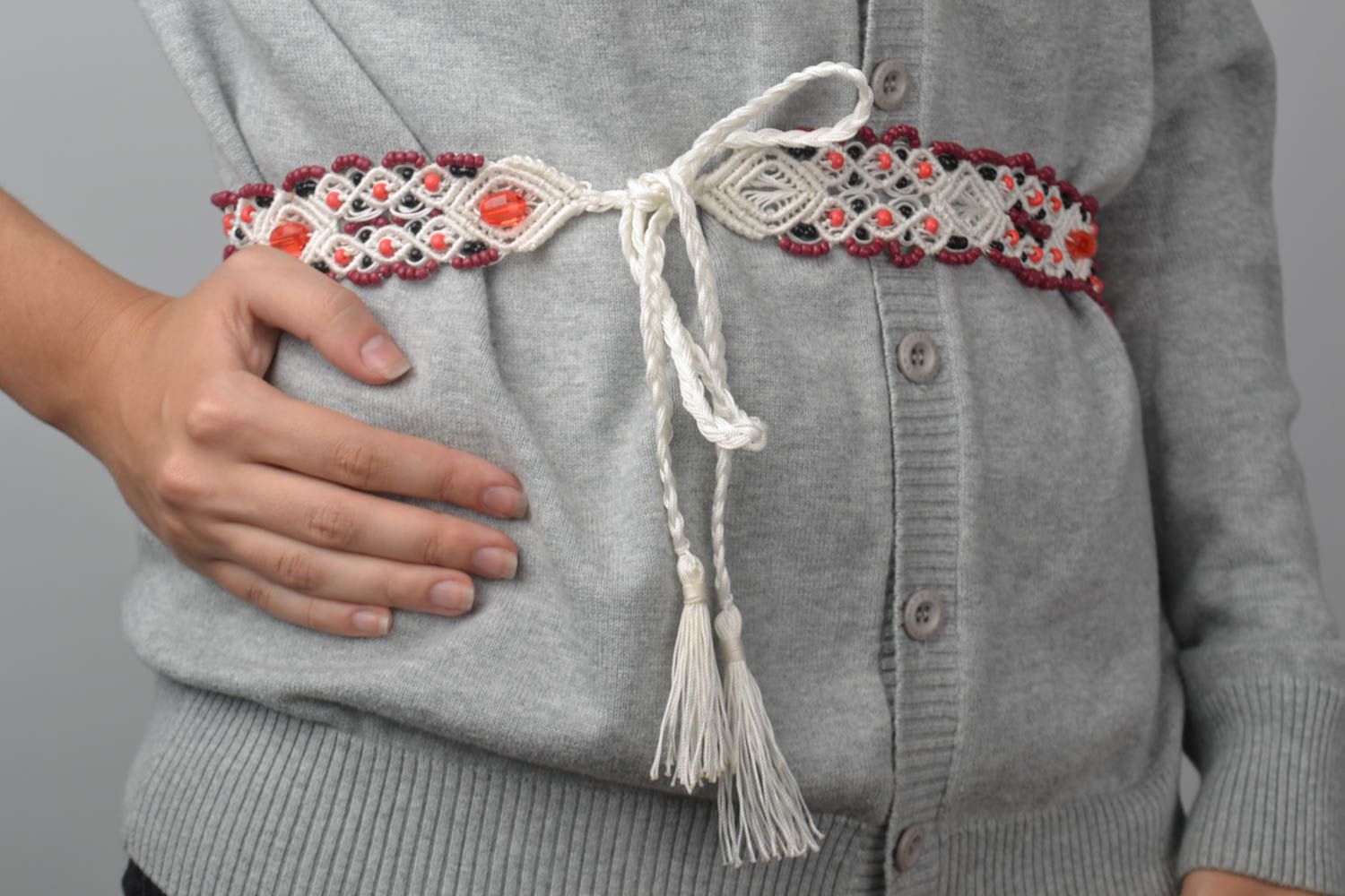 Beautiful handmade woven lace belt beaded belt design fashion accessories photo 1