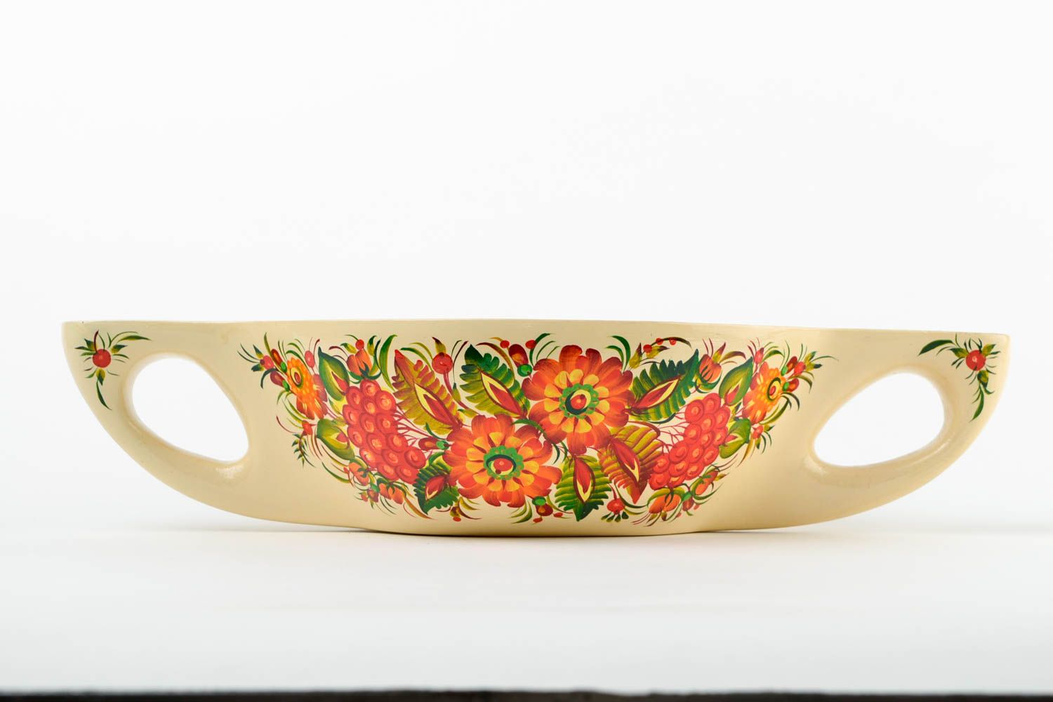 Bol avec 2 anses fait main Puisoir en bois peint motif floral Cadeau original photo 4