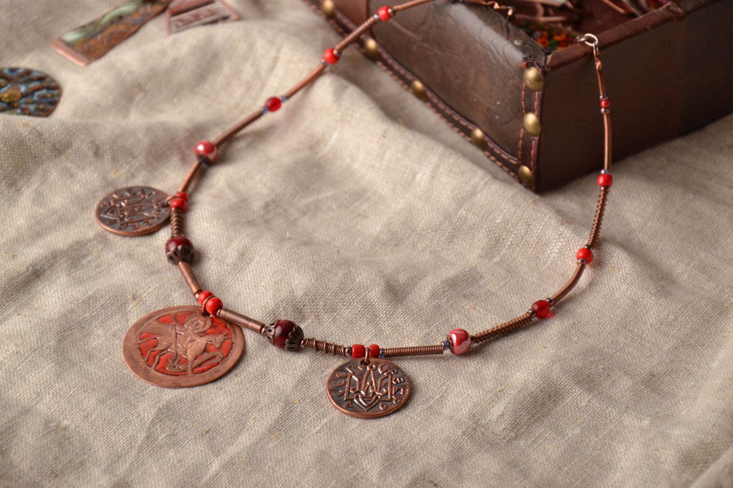 Handmade copper pendant with enamel photo 1