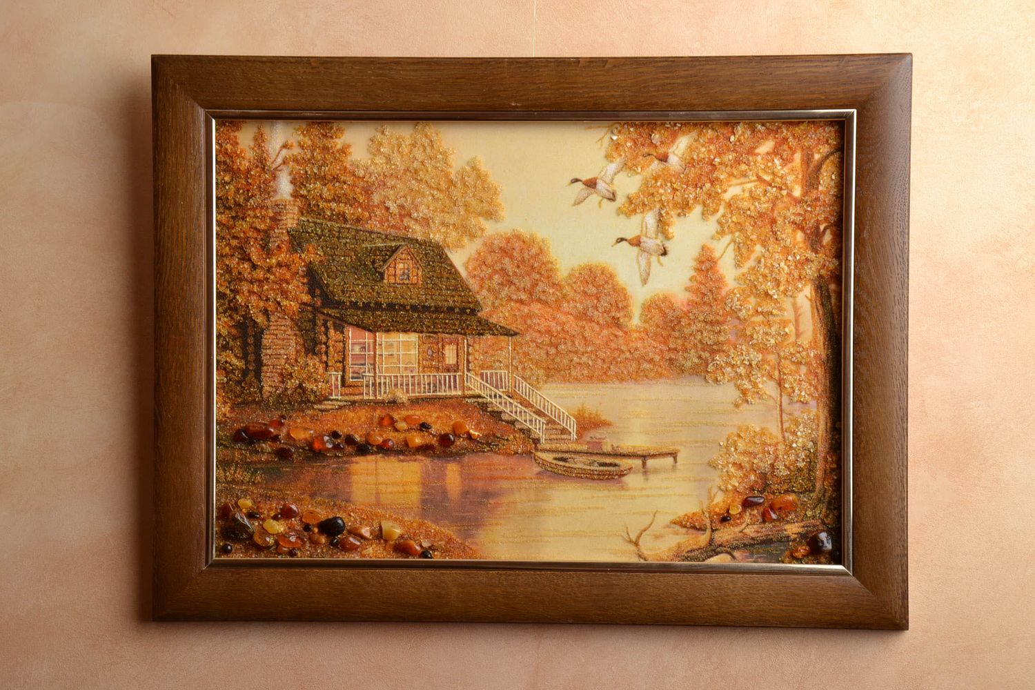 Tableau en ambre paysage imprimé encadré en bois fait main cadeau original photo 1