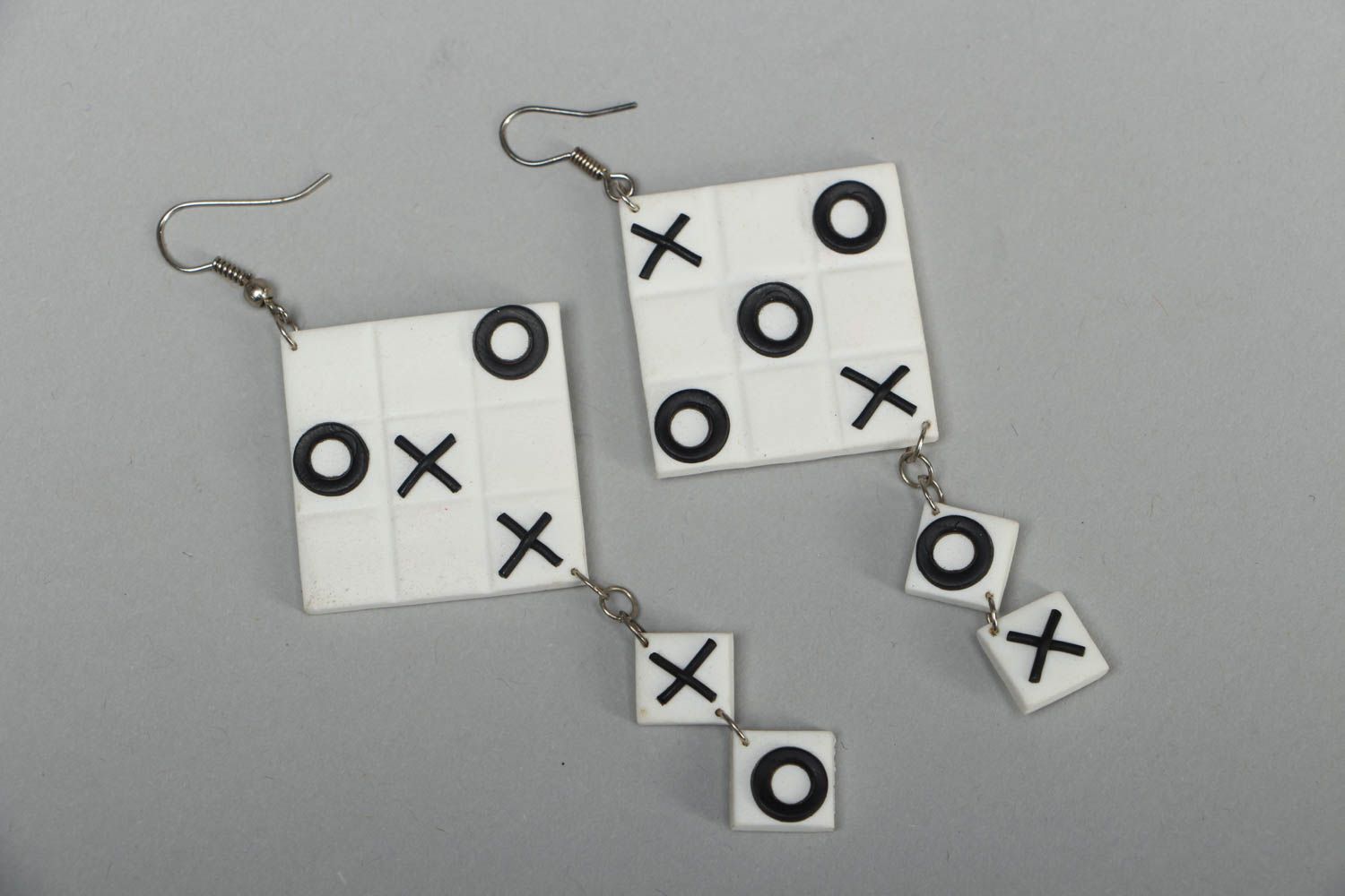 Polymer clay earrings with charms Noughts and Crosses photo 1