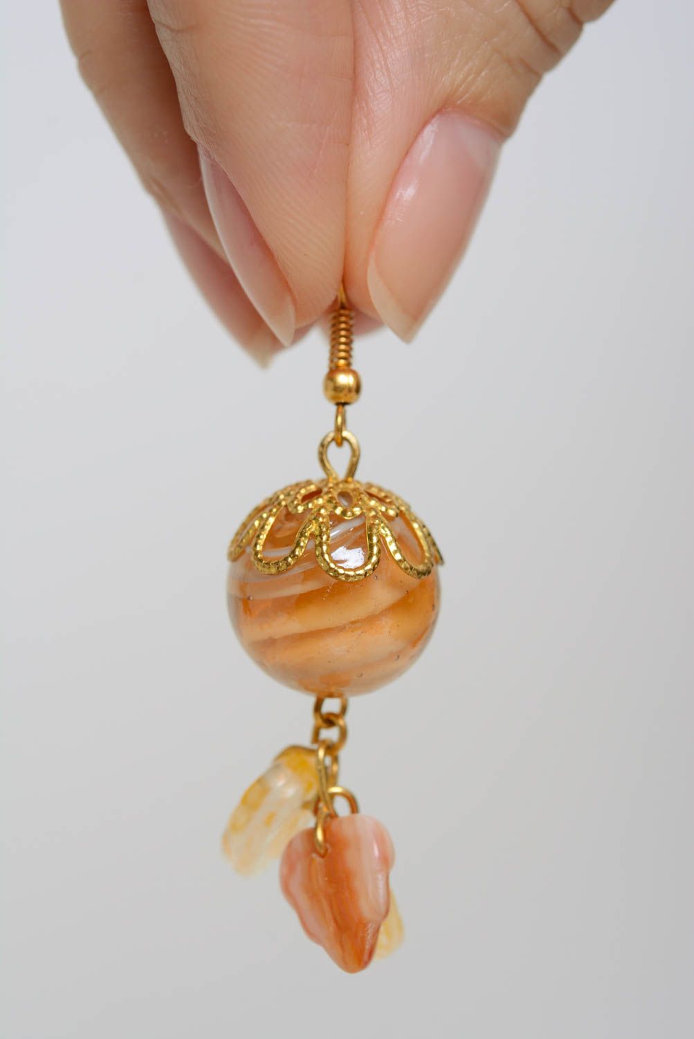 Unusual beautiful handmade women's designer glass ball earrings photo 3