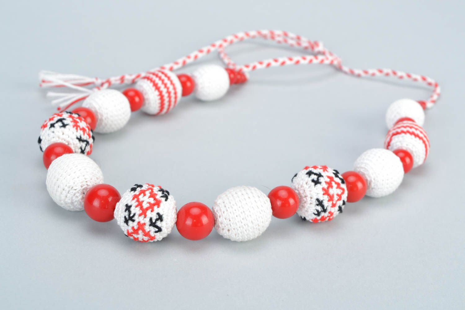Unusual beautiful handmade designer textile bead necklace in ethnic style photo 3
