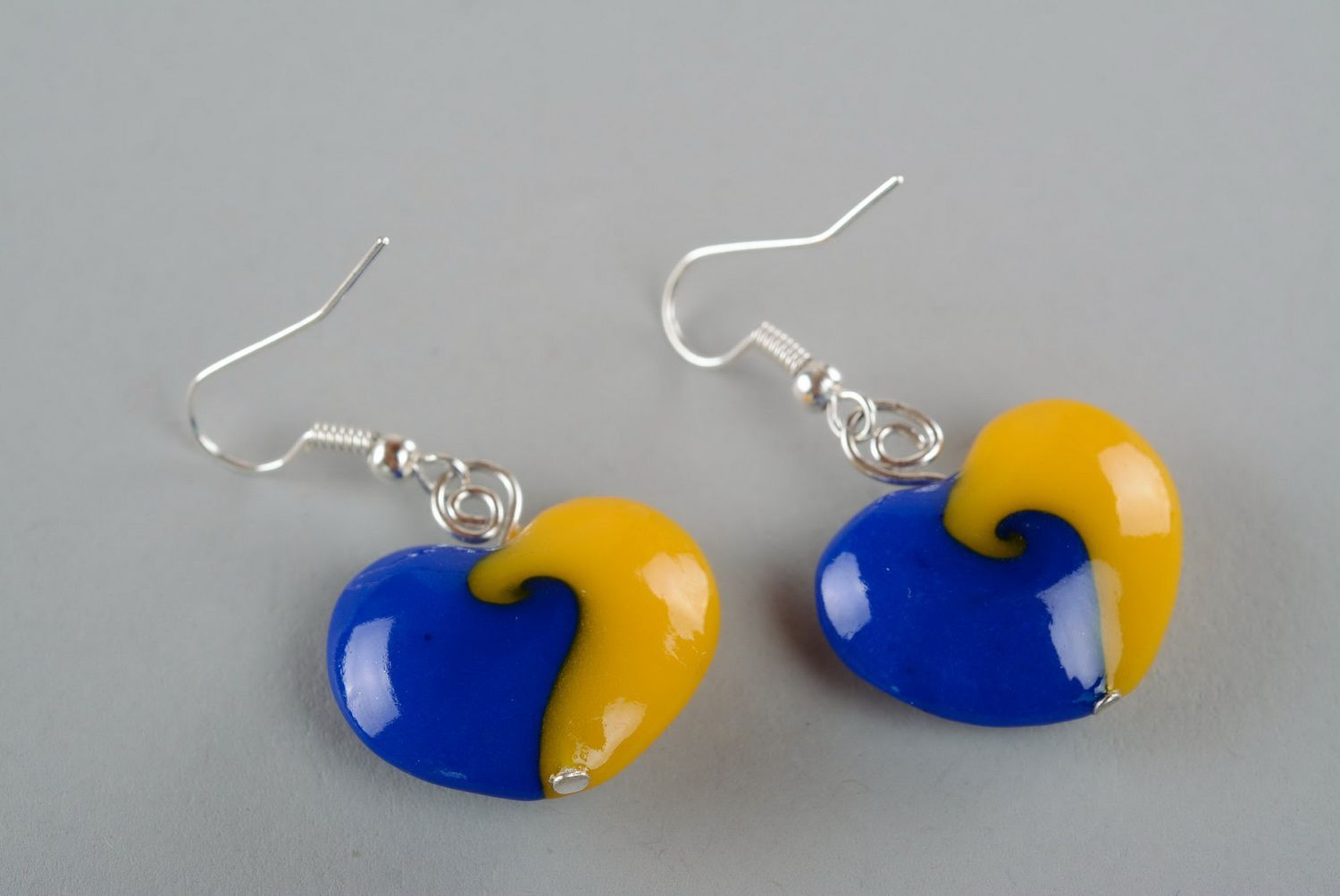 Yellow & blue earrings made of polymer clay photo 4