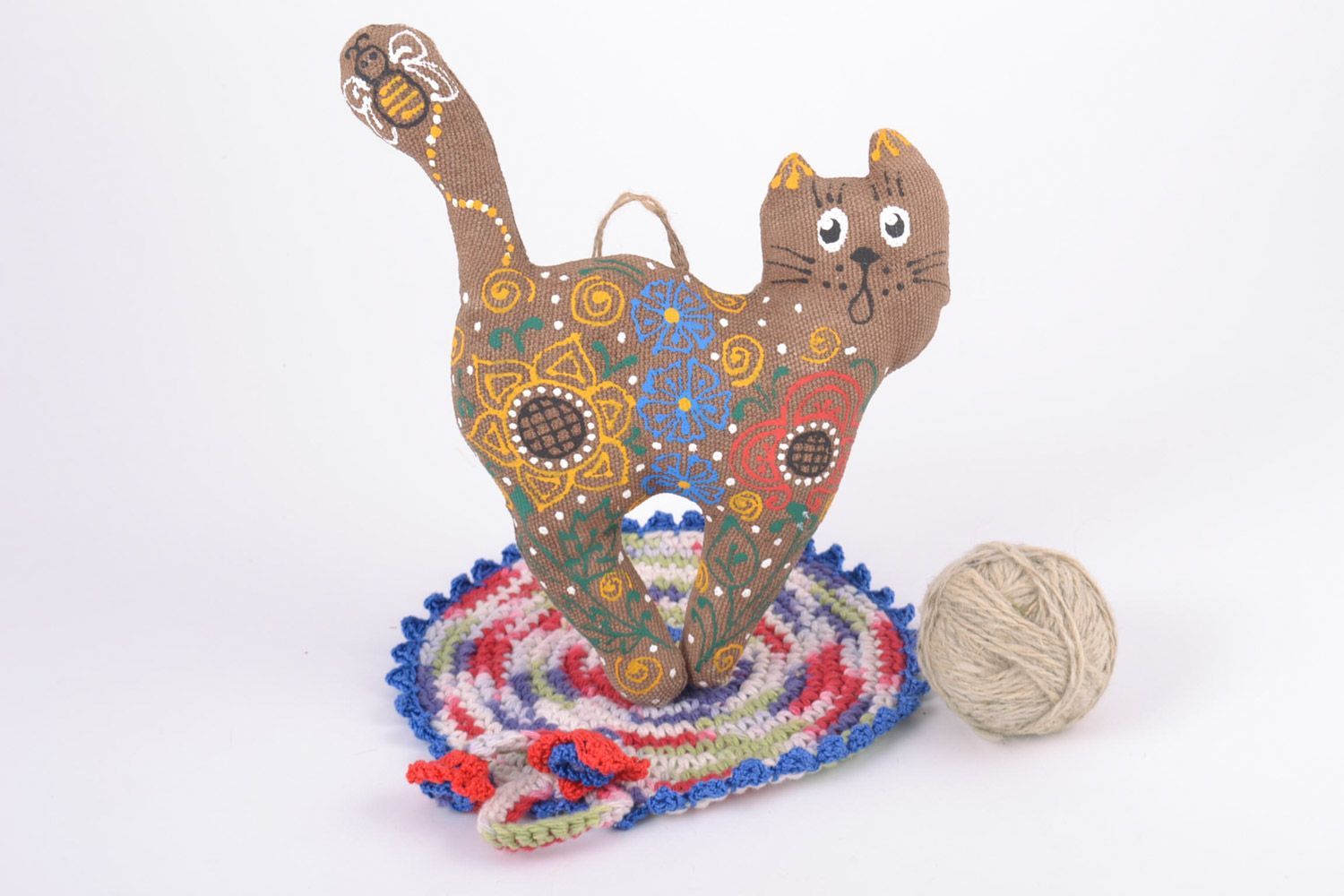 Colgante decorativo aromatizado hecho a mano de textil gato foto 1