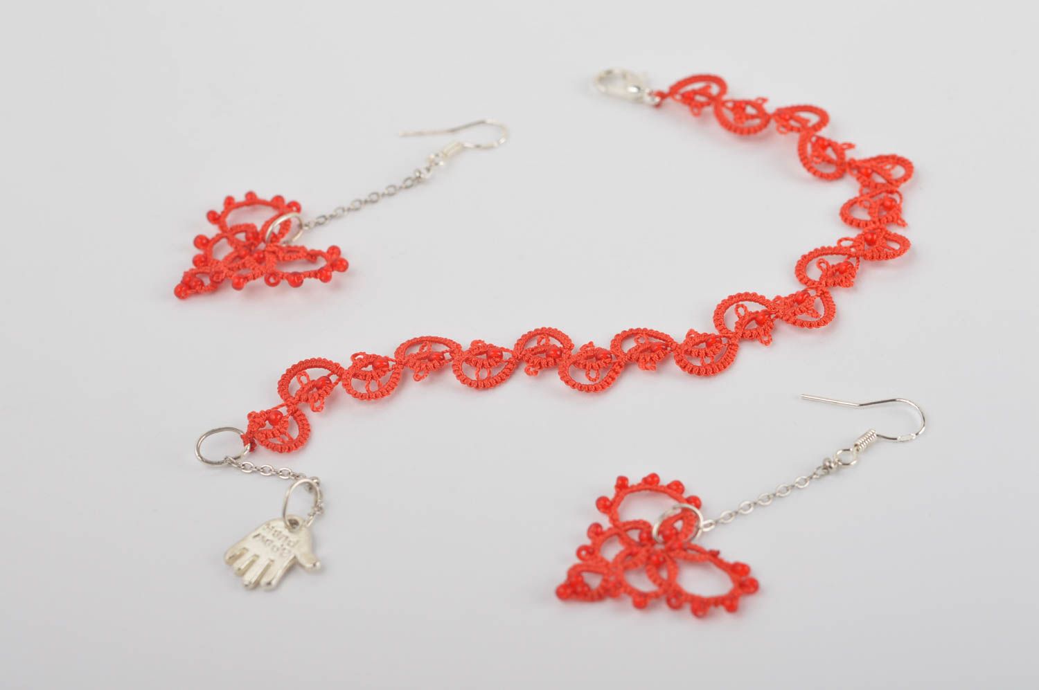 Handmade Schmuck Set in Rot Damen Armband Spitze Ohrringe Accessoires für Frauen foto 4