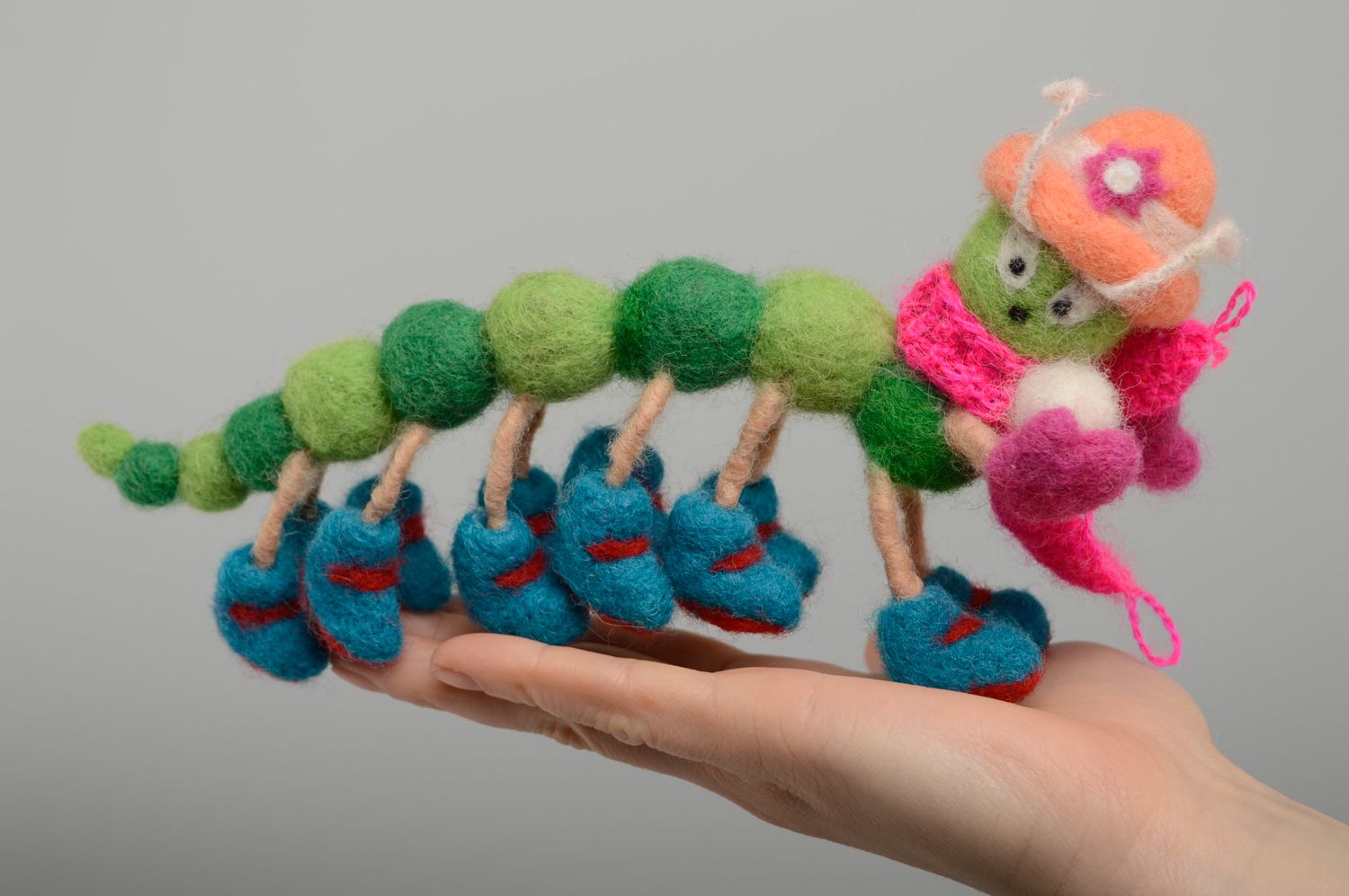 Bright felted wool toy Worm photo 4