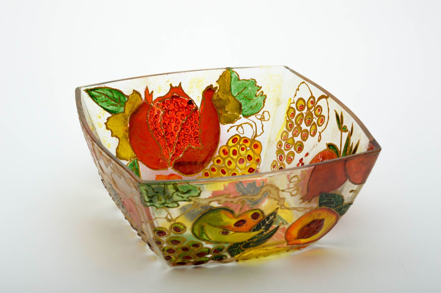 Frutero de vidrio decorado hecho a mano plato cuadrado vajilla moderna foto 4