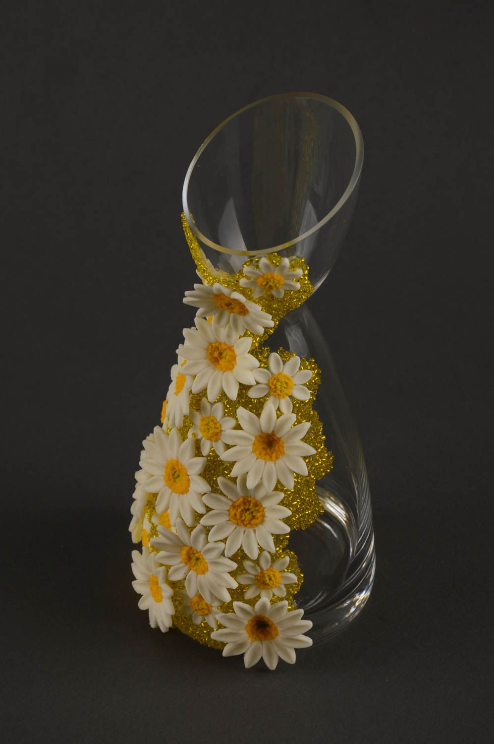 9 inches clear glass decorative vase with chamomile flowers décor 1,17 lb photo 5
