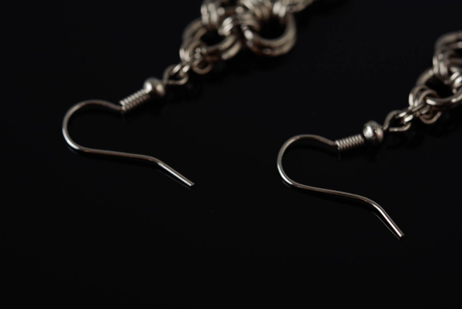 Beautiful handmade long dangling chainmail metal earrings  photo 5