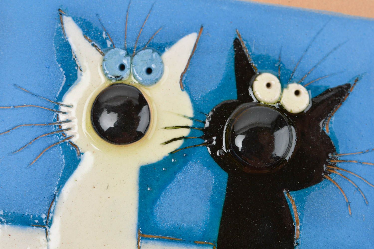 Magnet frigo fait main Aimant frigo en argile Décoration cuisine Deux chatons photo 5