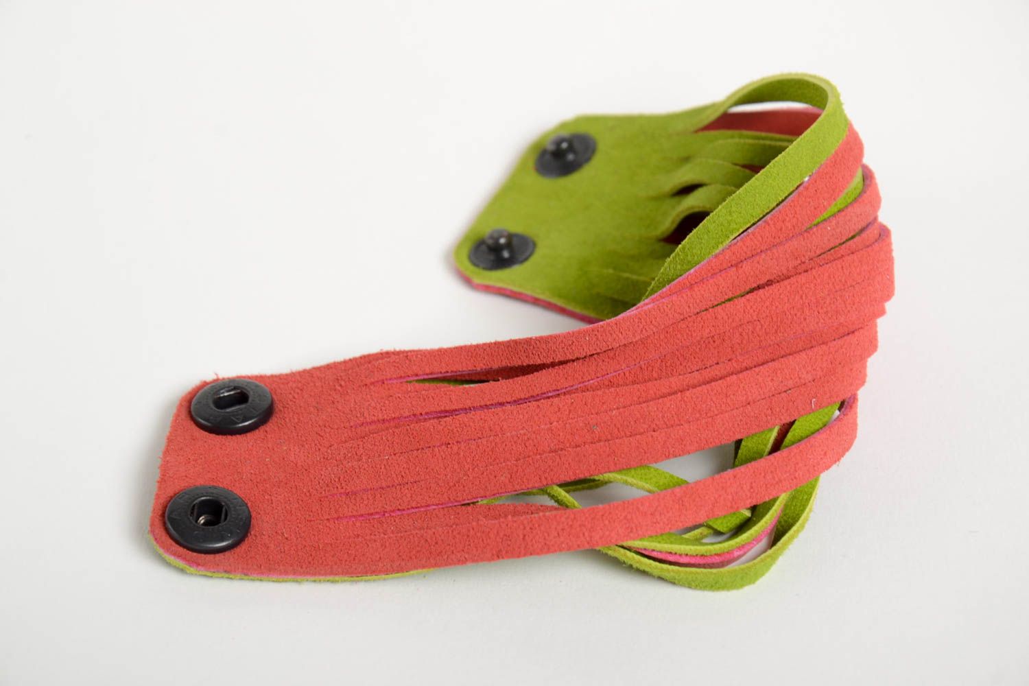 Rosa grünes breites Damen Armband handmade Leder Schmuck Frauen Accessoire  foto 5