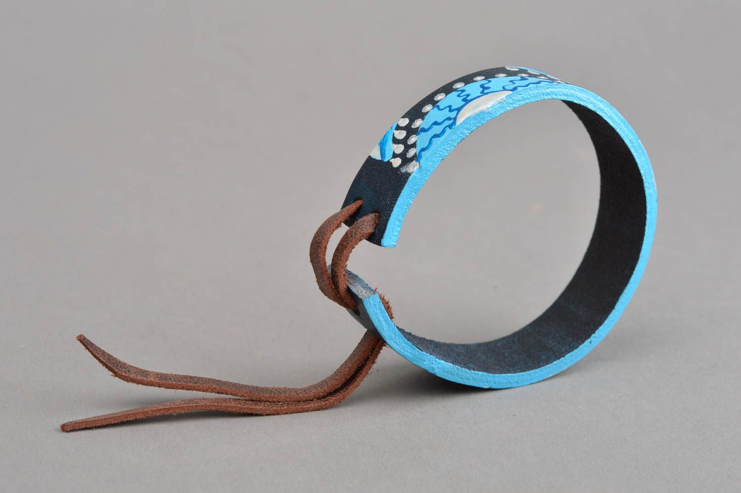 Pulsera de cuero hecha a mano regalo original brazalete artesanal color azul foto 3