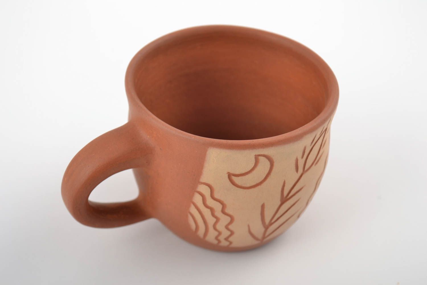 Handgemachte Keramik Tasse für Tee oder Kaffee klein 180 ml in Braun mit Muster foto 2