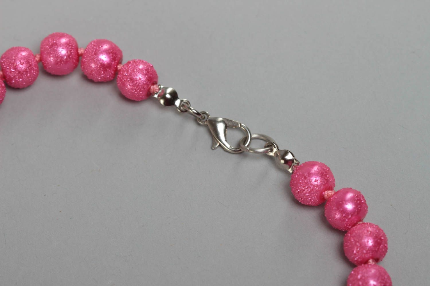 Stylish bright handmade pink bead necklace for children photo 4