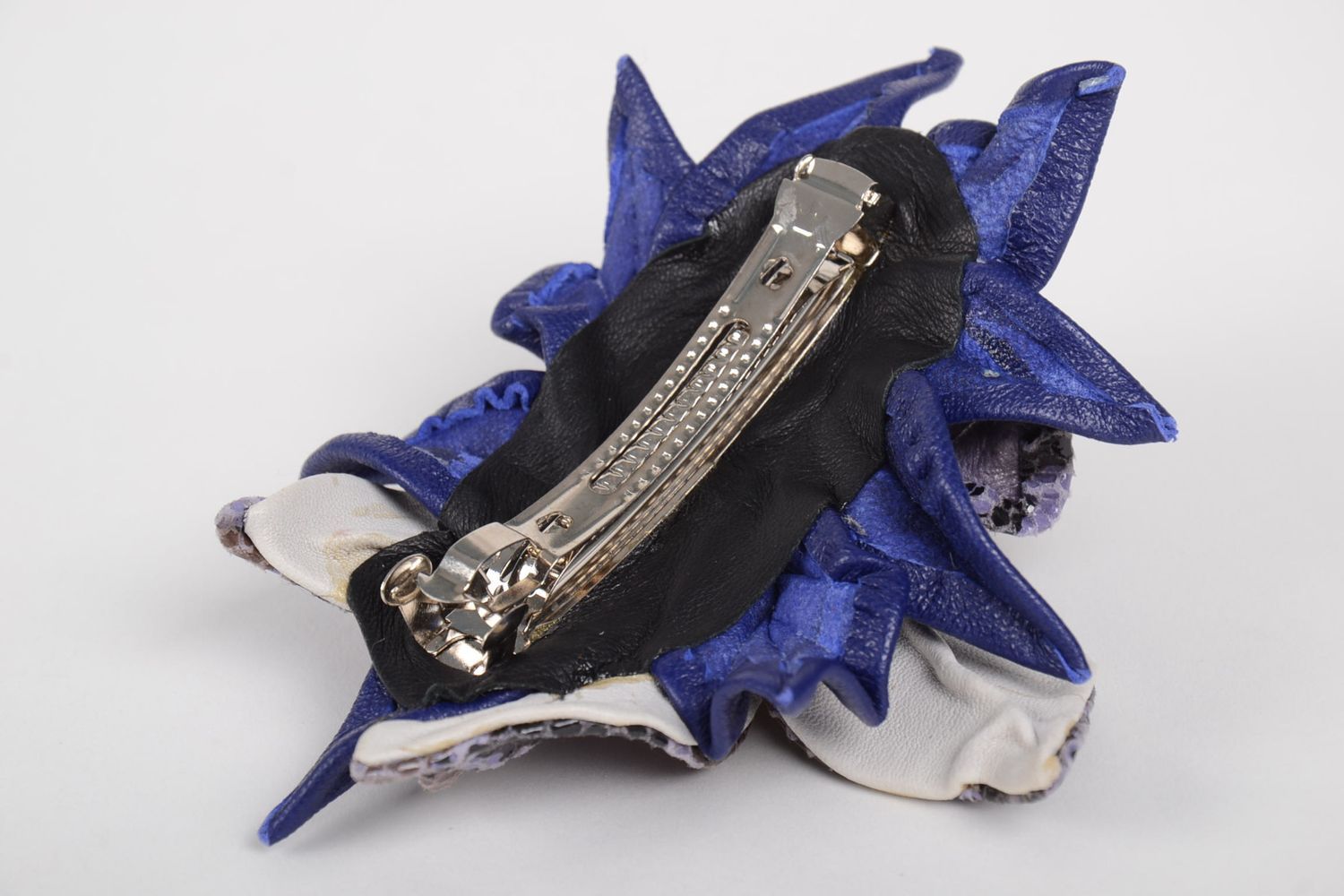 Handmade leather hair clip blue stylish hair clip beautiful cute accessory photo 3