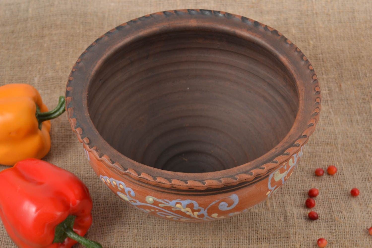 10 deep ceramic earth terracotta hand-painted glazed all-purpose bowl 2 lb photo 1
