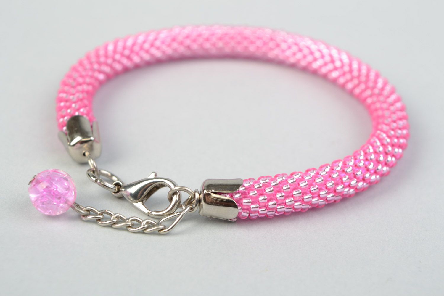 Handmade beaded pink cord bracelet for women photo 4