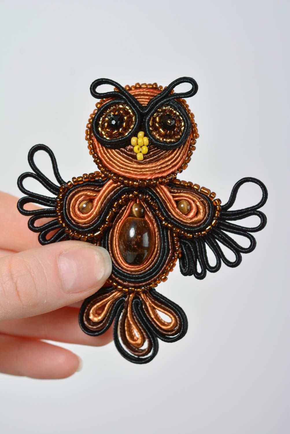 Soutache brooch handmade brooch evening accessories with natural stones photo 3