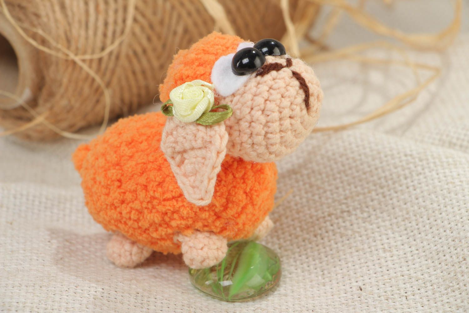 Small handmade soft toy sheep crochet of acrylic threads for children photo 1