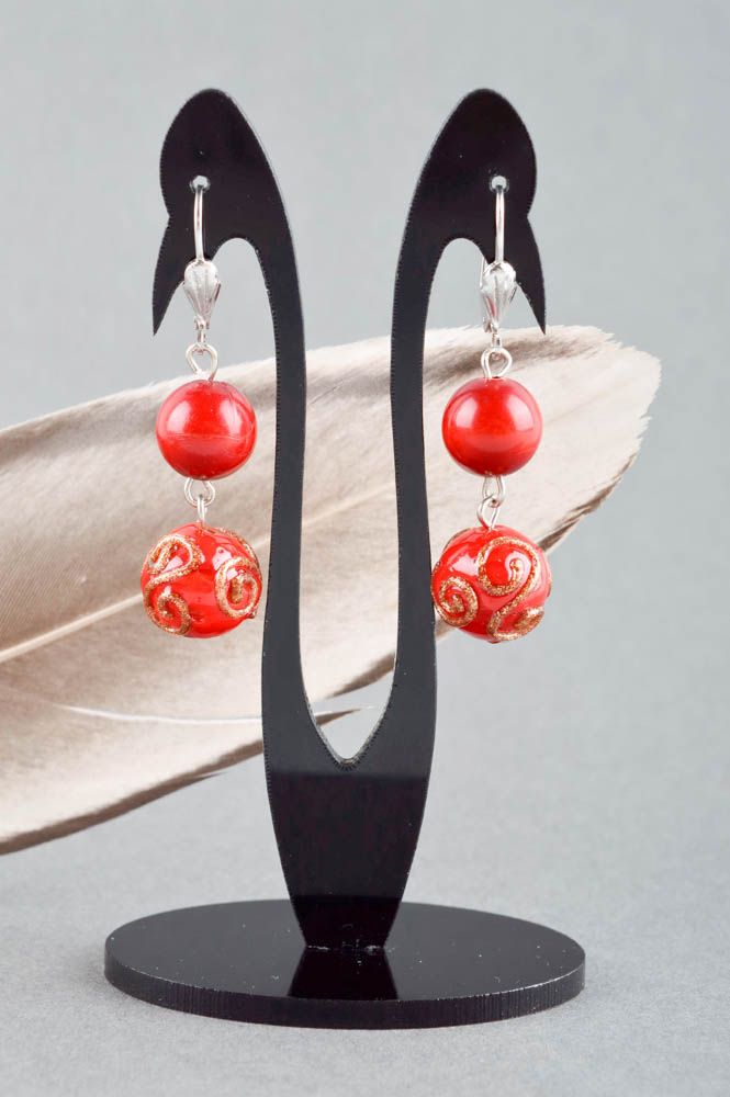 Rote Schmuck Ohrringe handmade Designer Schmuck Accessoire für Frauen lang foto 1