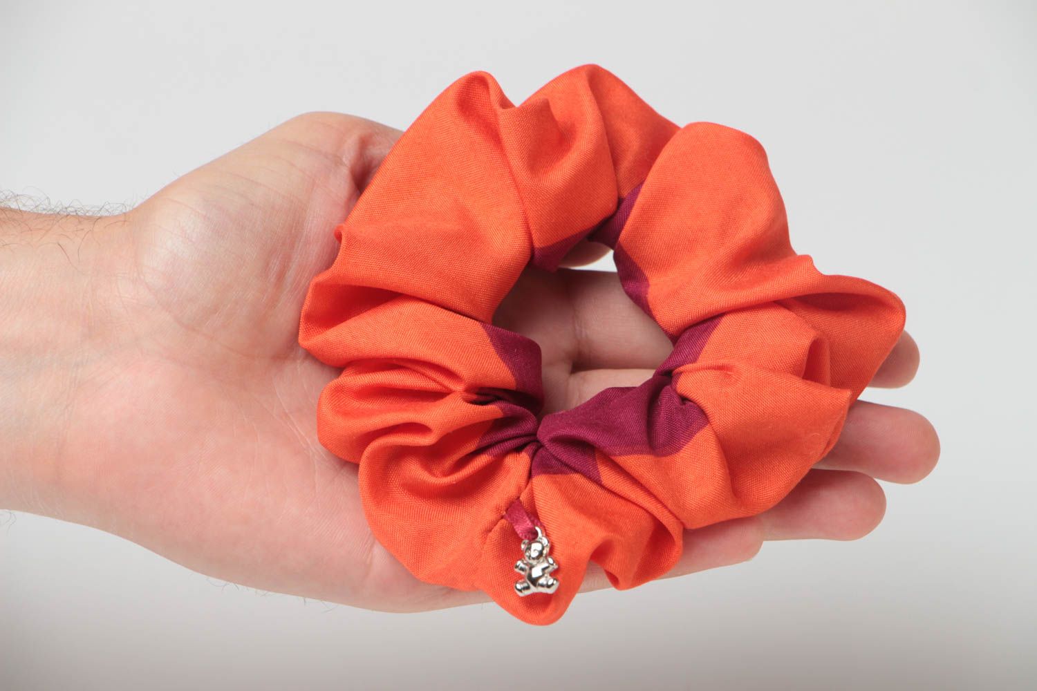 Beautiful bright orange handmade textile hair tie for girls large designer photo 5