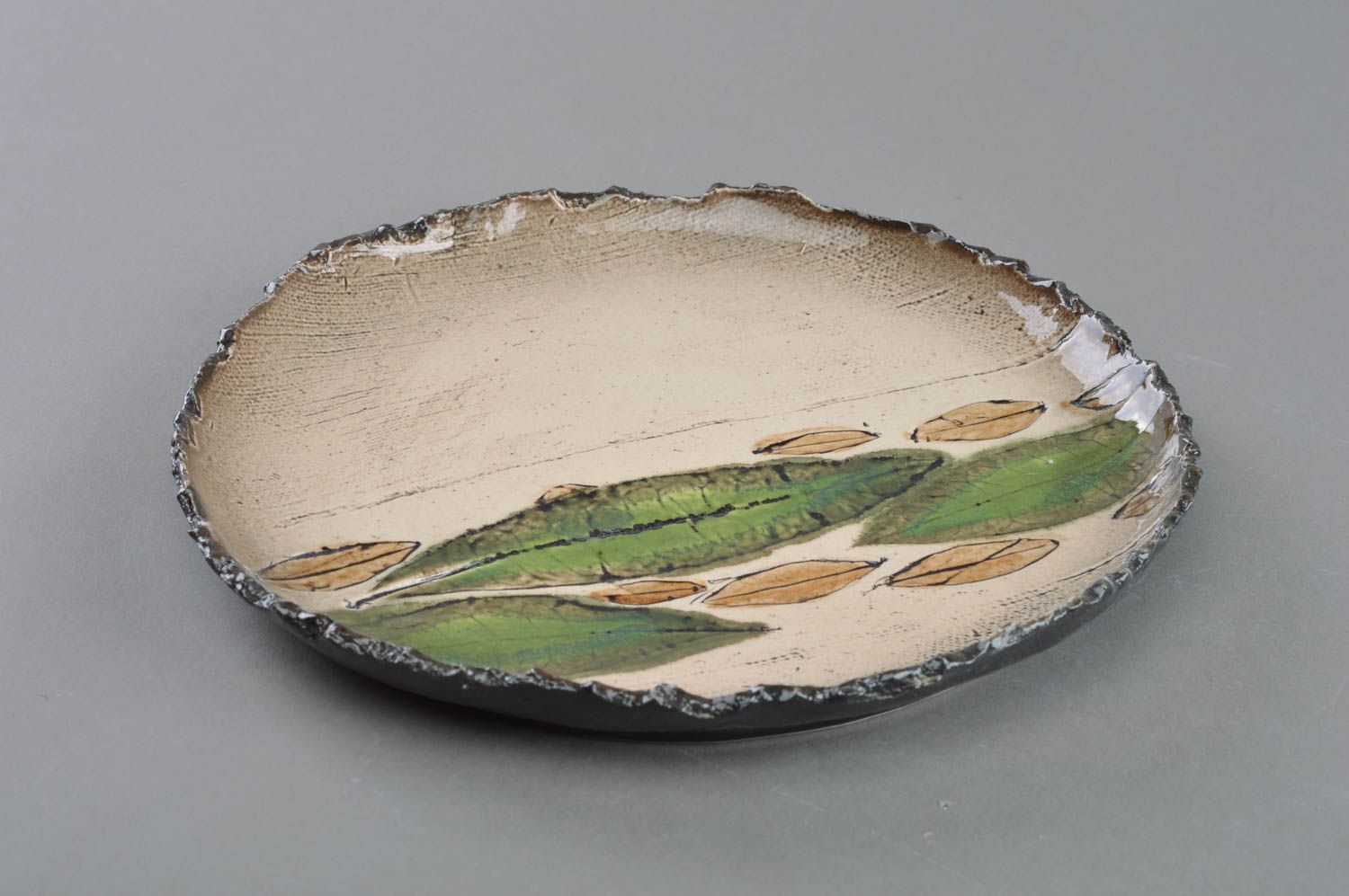 Grande assiette ovale en porcelaine peinte de glaçure faite main Flux vaisselle photo 3