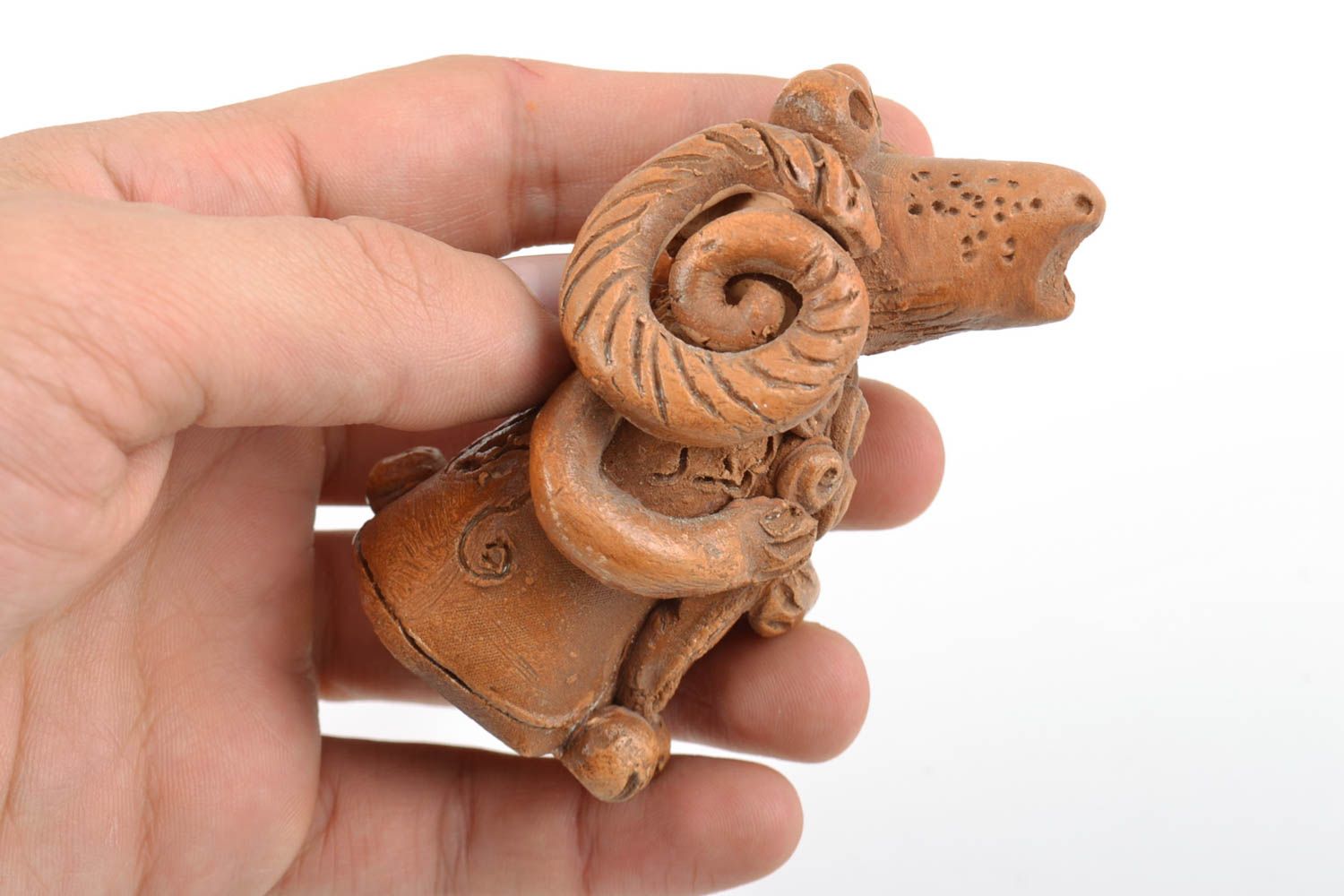 Handmade small designer ceramic souvenir figurine of lamb coated with glaze  photo 2