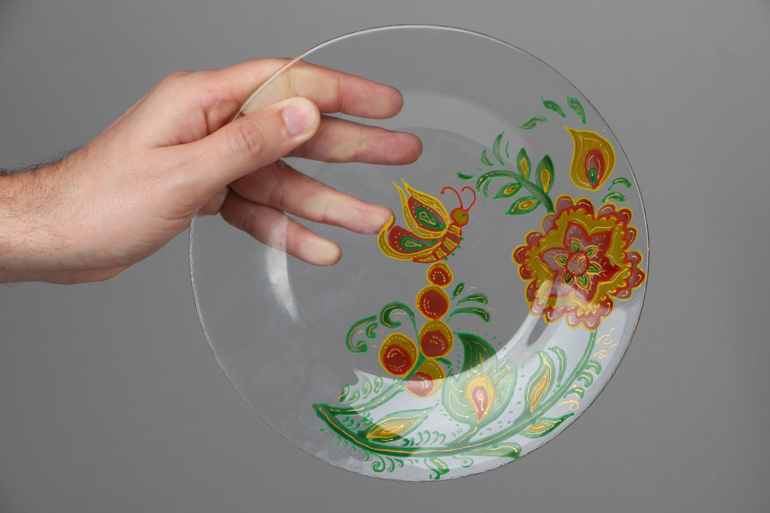 Prato decorativo de vidro feito à mão  pintado com tintas vitrais  foto 4