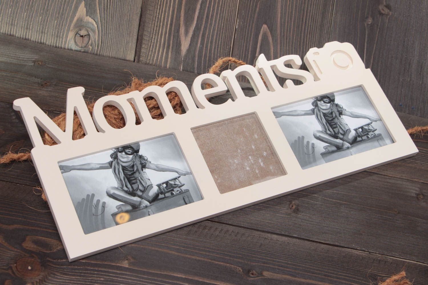 Handmade rectangular light painted MDF photo frame for 3 pictures Moments photo 1
