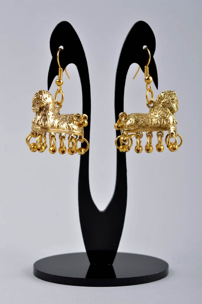 Handmade long earrings stylish brass earrings metal accessory present photo 2