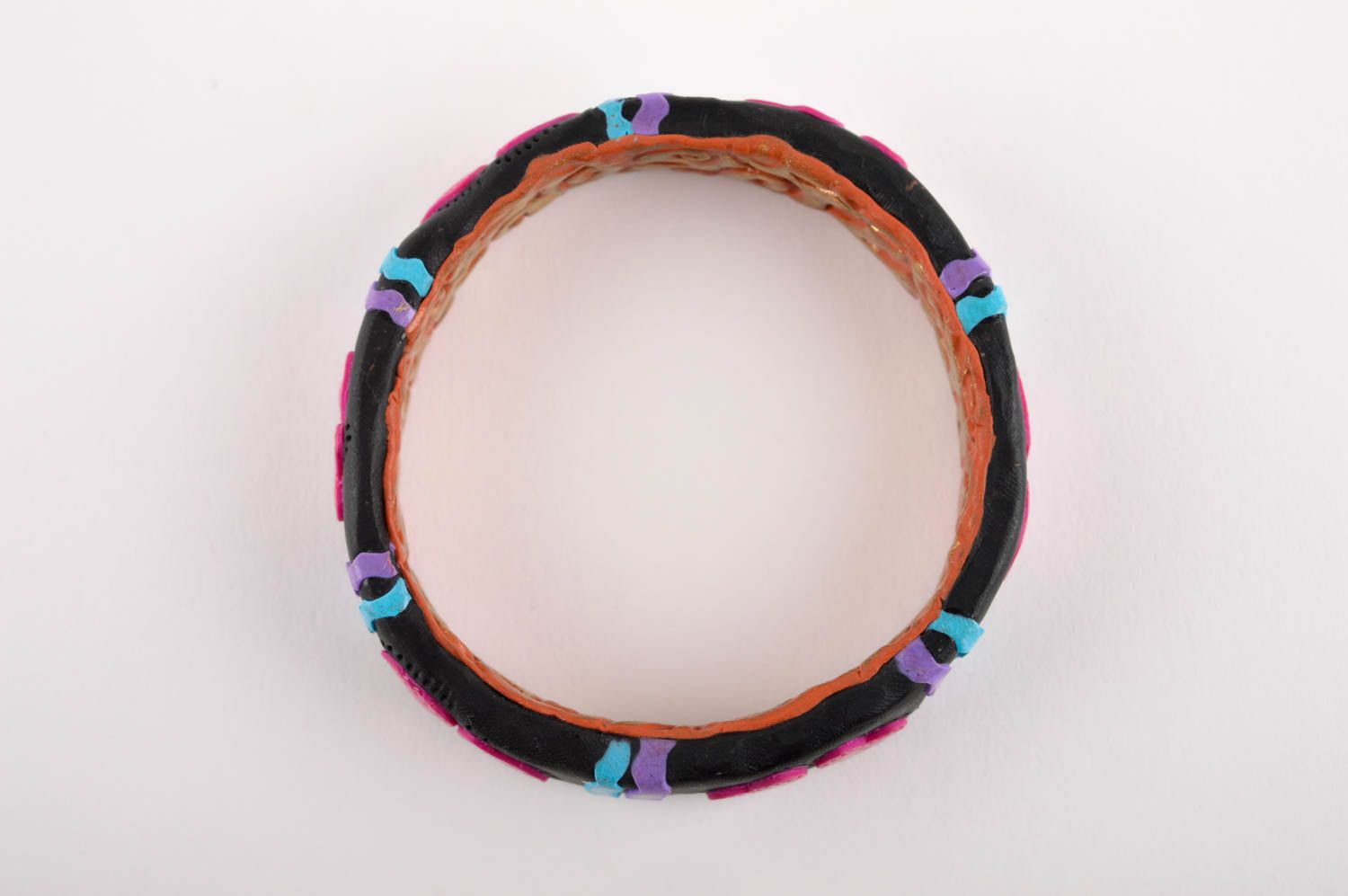 Polymer clay bracelet handmade plastic bracelet wide bracelet for women photo 4