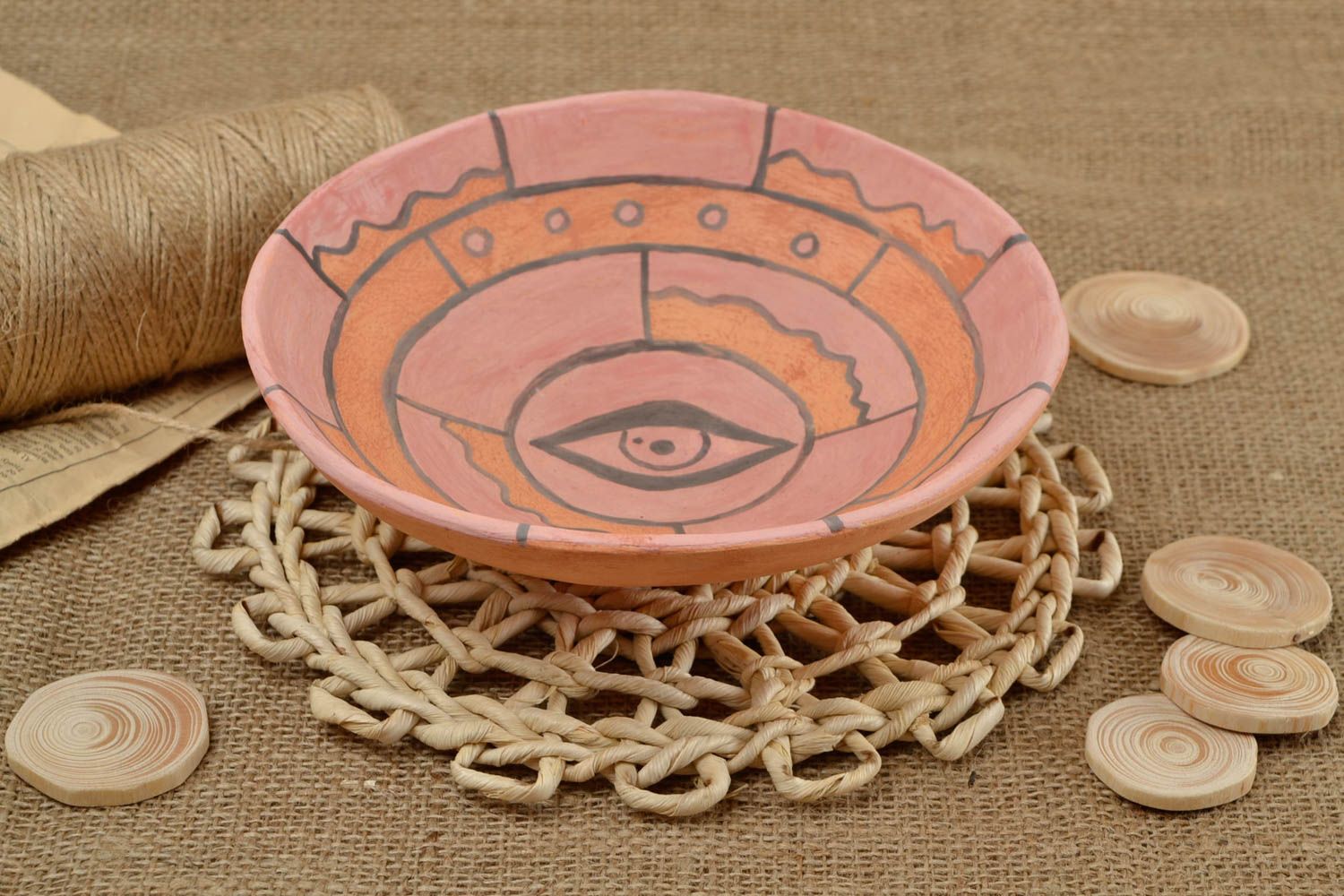 Керамическая тарелка ручной работы глиняная посуда расписная тарелка Глаз фото 1