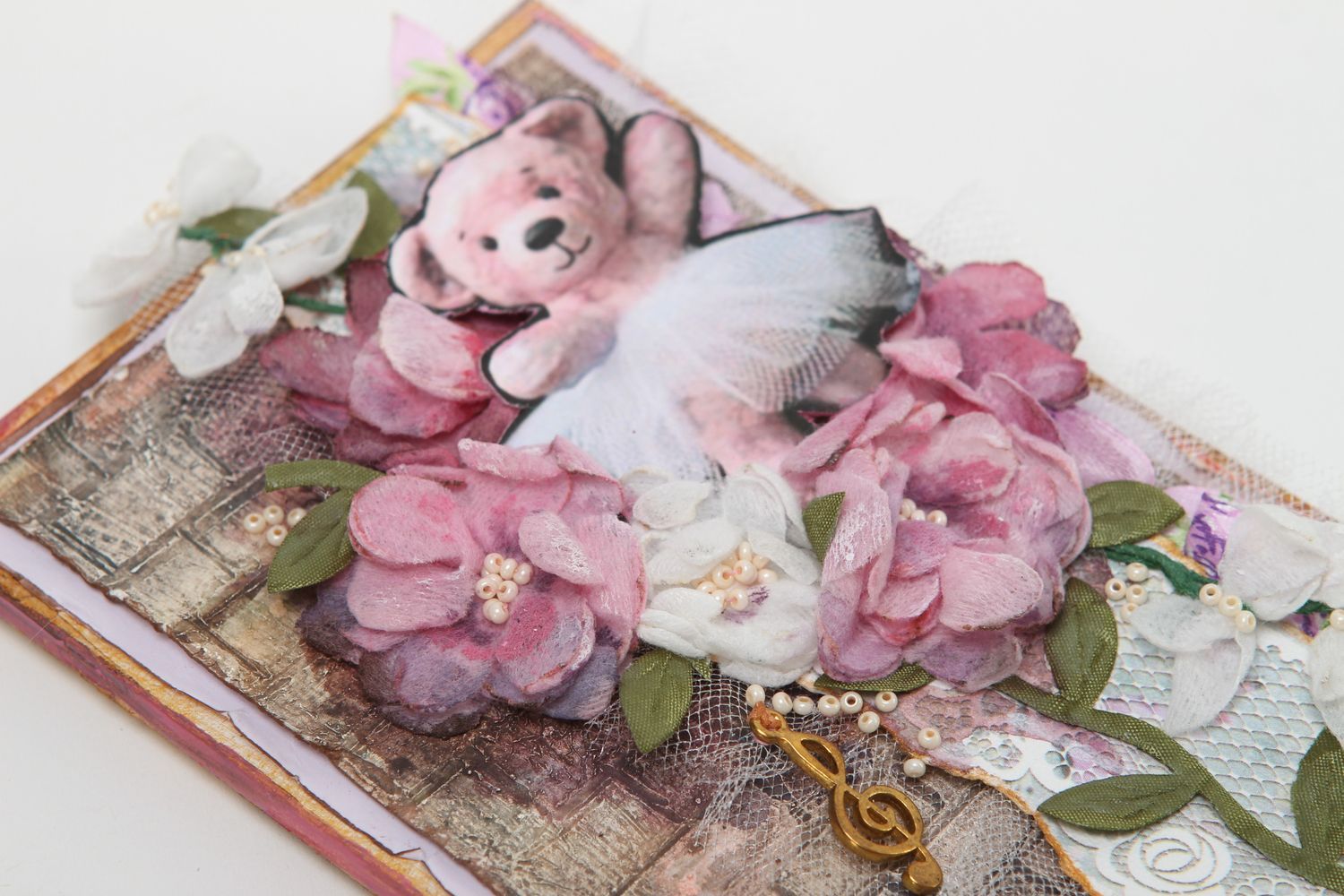 Tarjeta de felicitación artesanal con oso postal hecha a mano regalo original foto 2