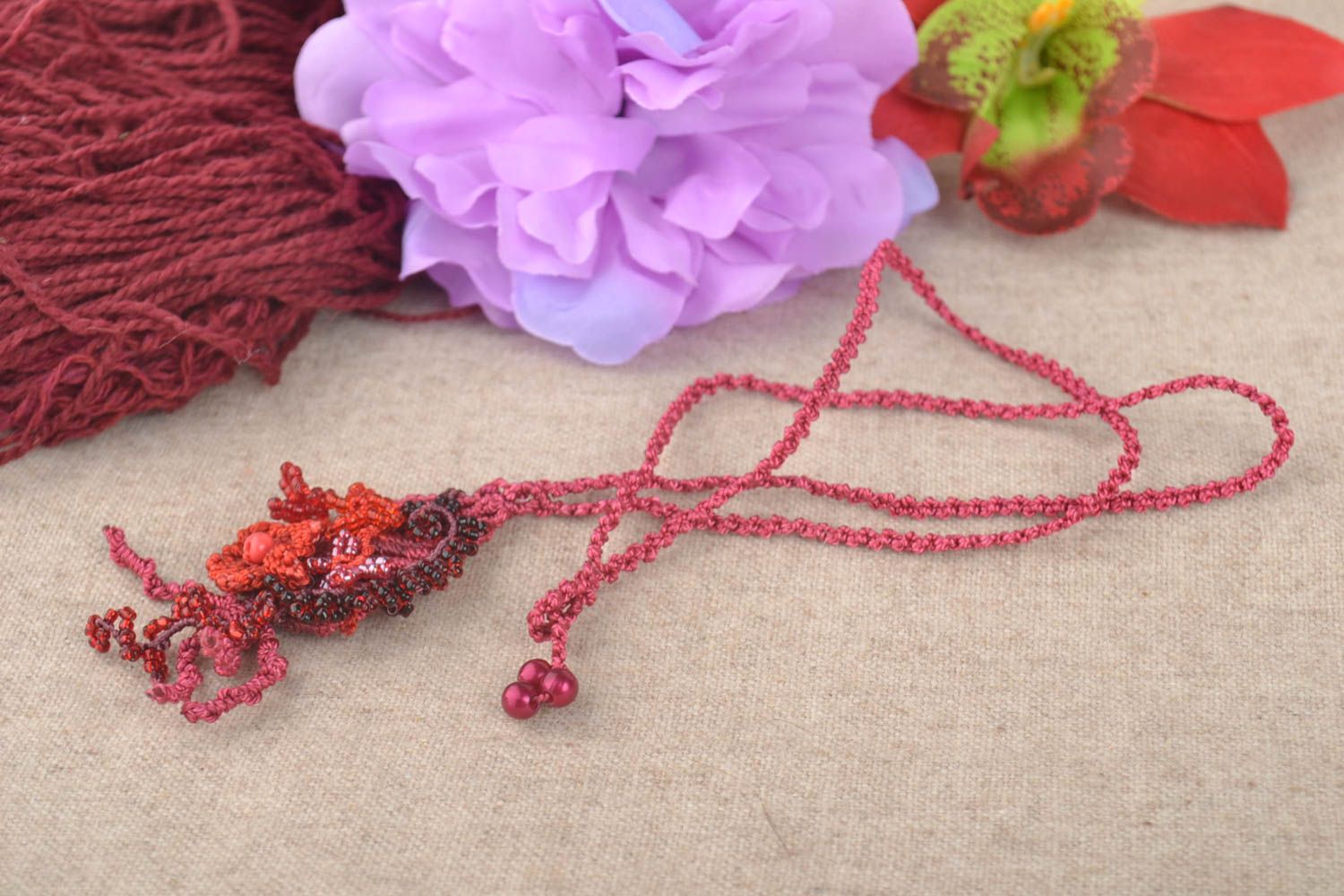 Handmade macrame woven necklace designer accessories present idea for girls photo 1