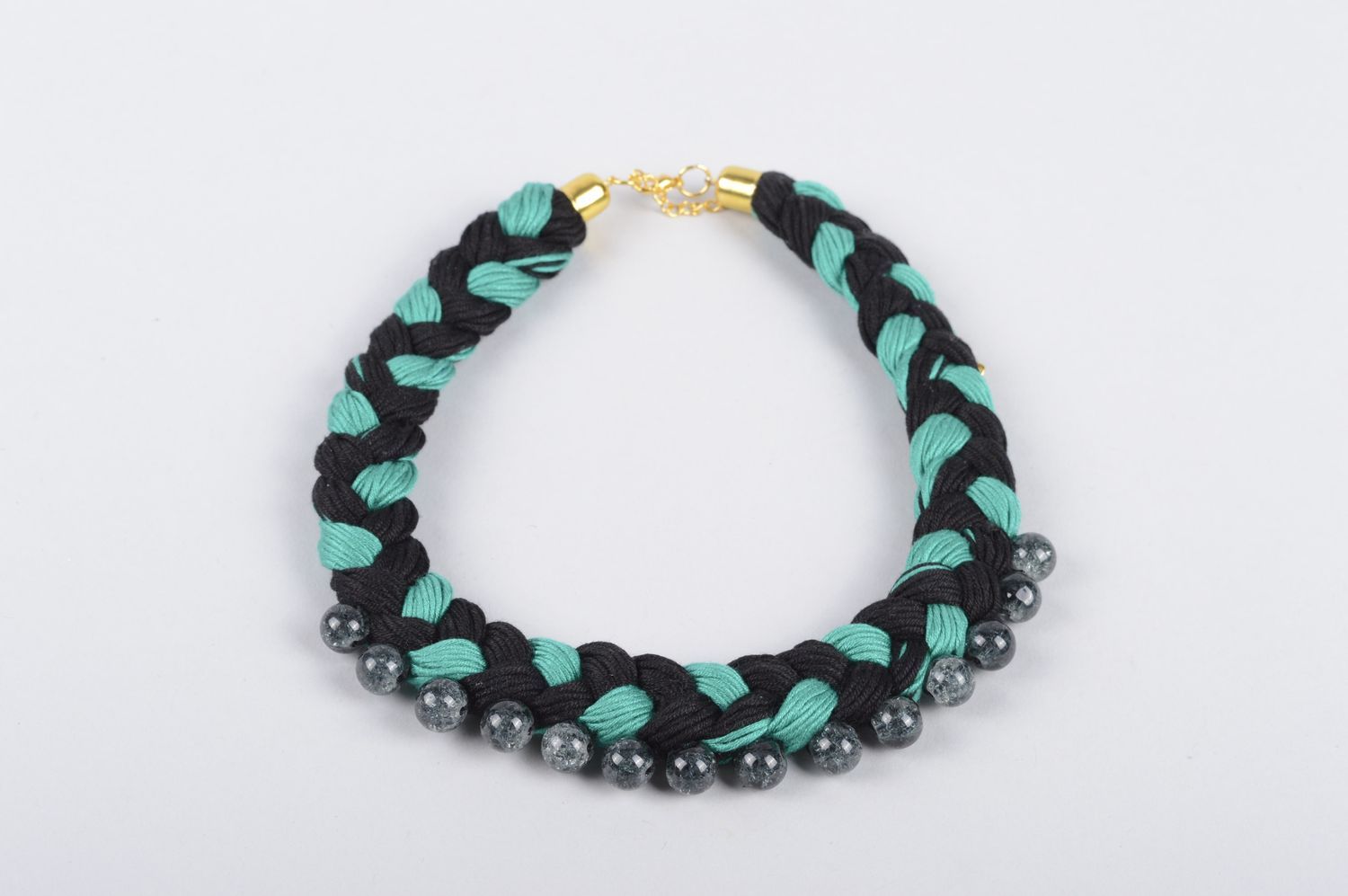 Handmade fabric necklace with beads necklace stylish jewelry designer accessory photo 1