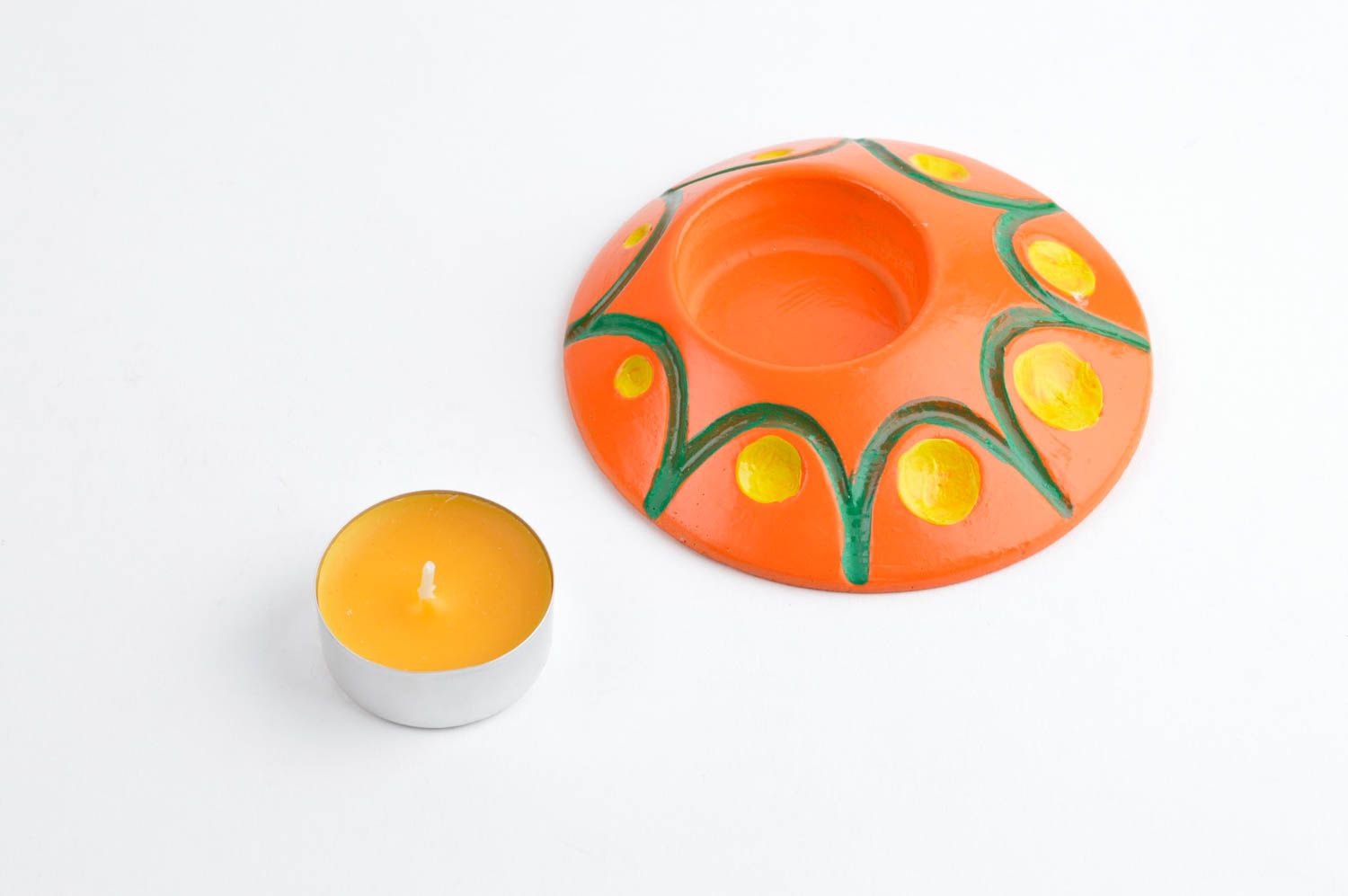Bougeoir design fait main Support bougie plâtre orange Cadeau original photo 3