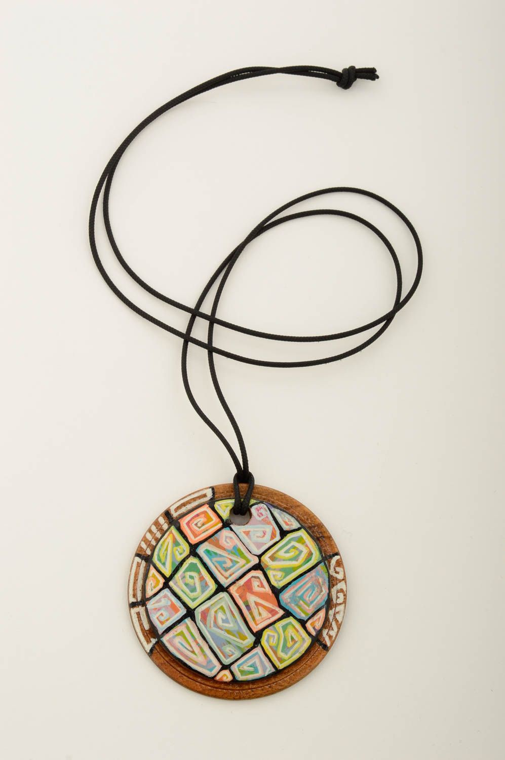 Handmade wooden pendant eco friendly jewelry painted pendant handmade accessory photo 3