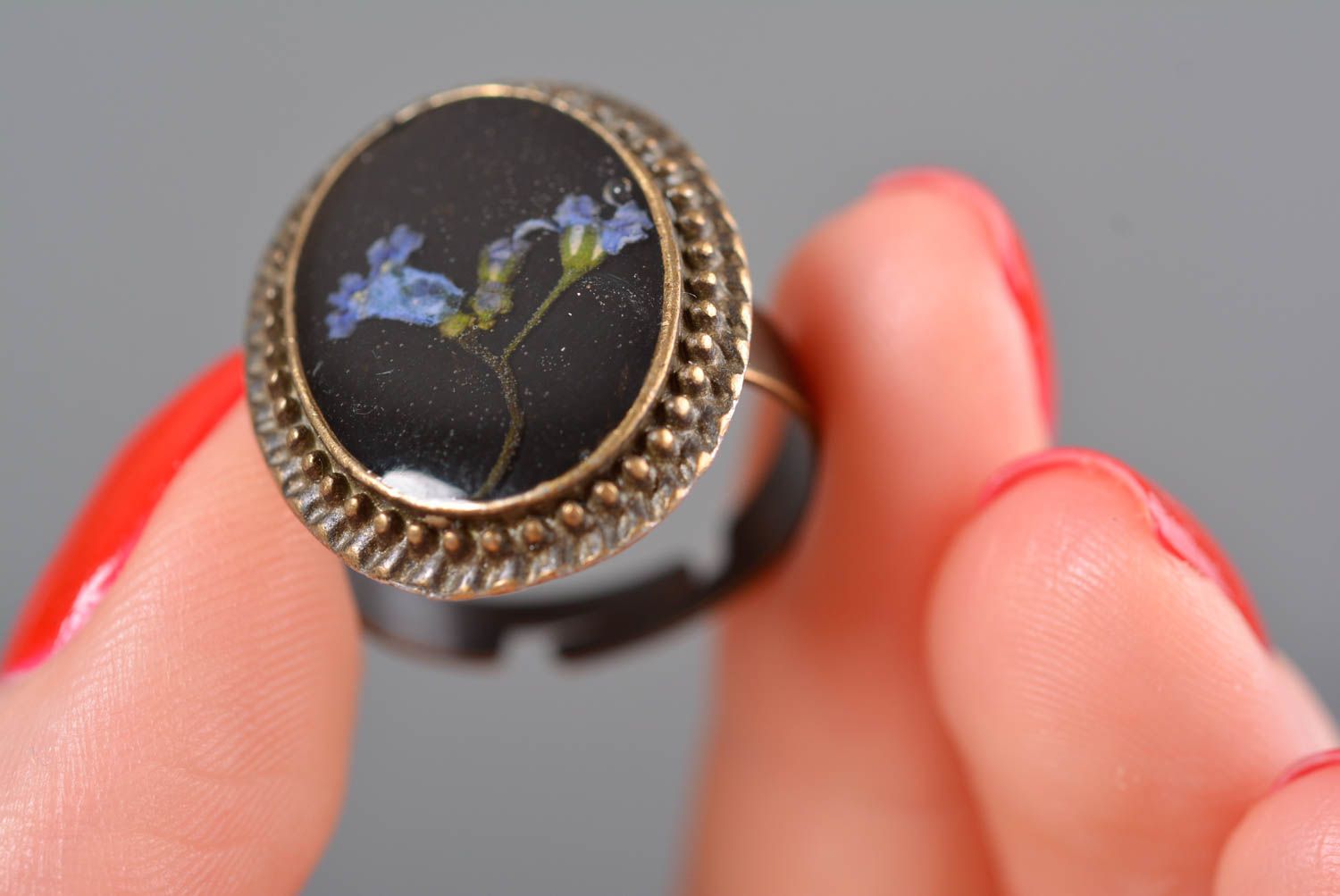 Handmade jewellery fashion rings real flower jewelry epoxy resin rings for women photo 5