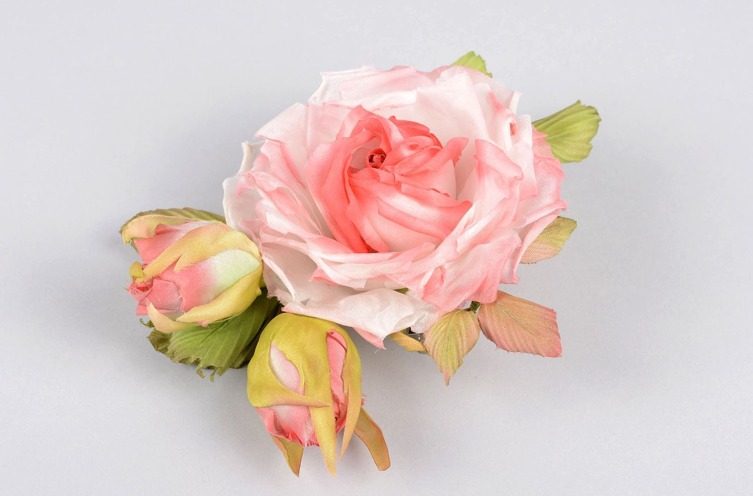 Broche Barrette fleur rose faite main grande en soie Cadeau pour femme photo 1