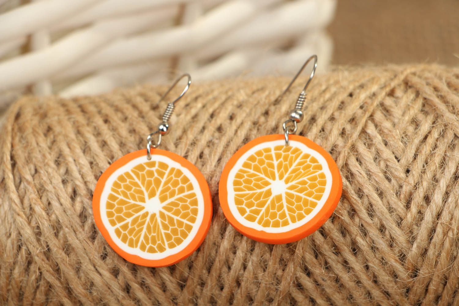 Polymer clay earrings in the shape of orange slices photo 4