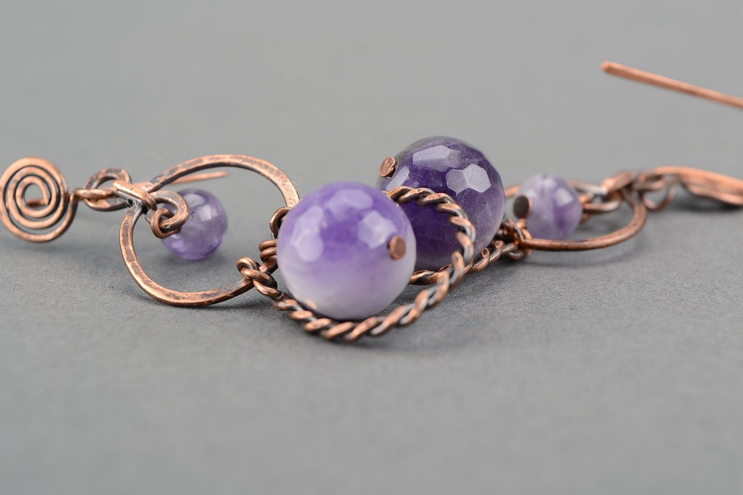 Earrings with amethyst, wire wrap technique photo 5