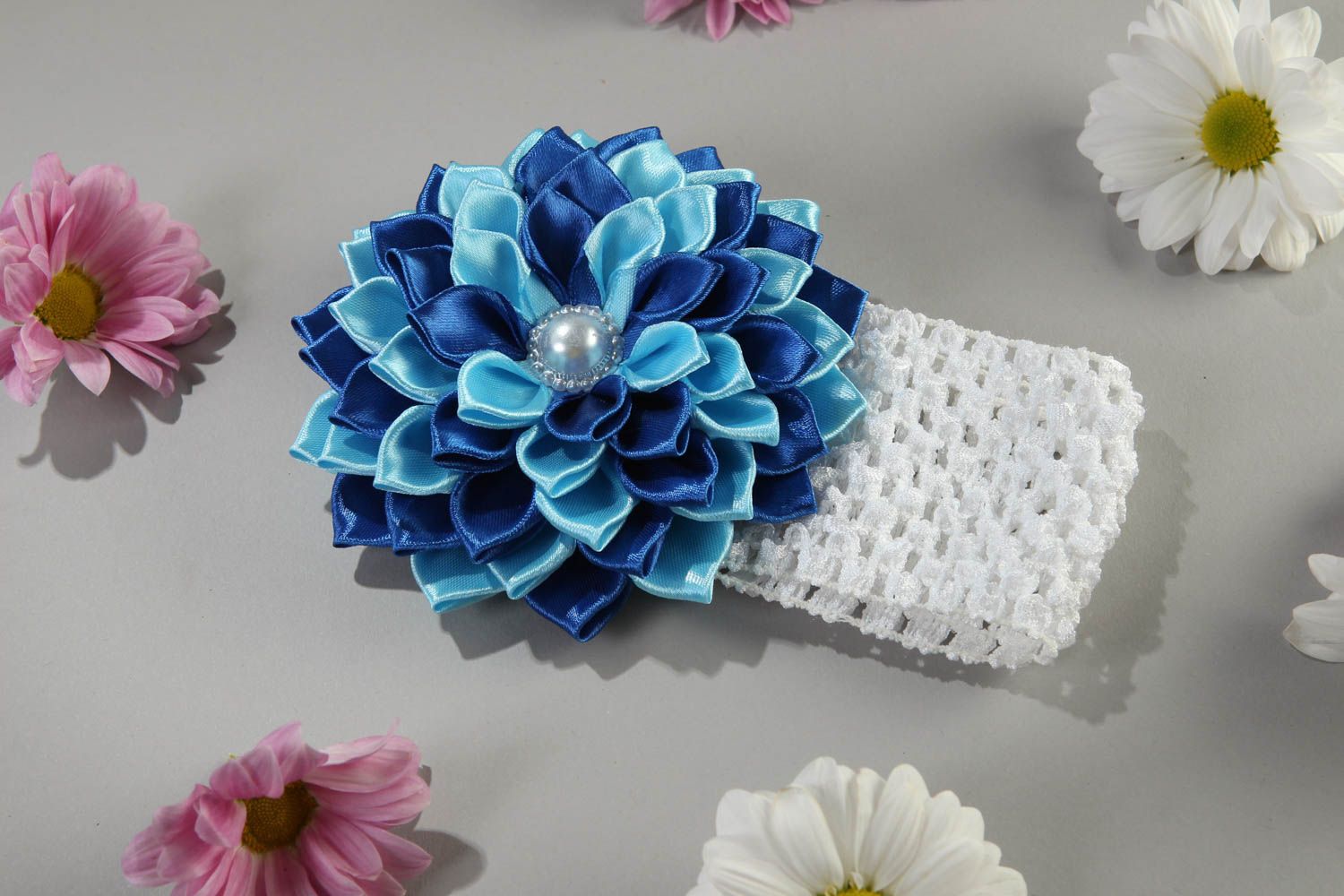 Handmade blue designer headband unusual flower headband cute kids accessory photo 1