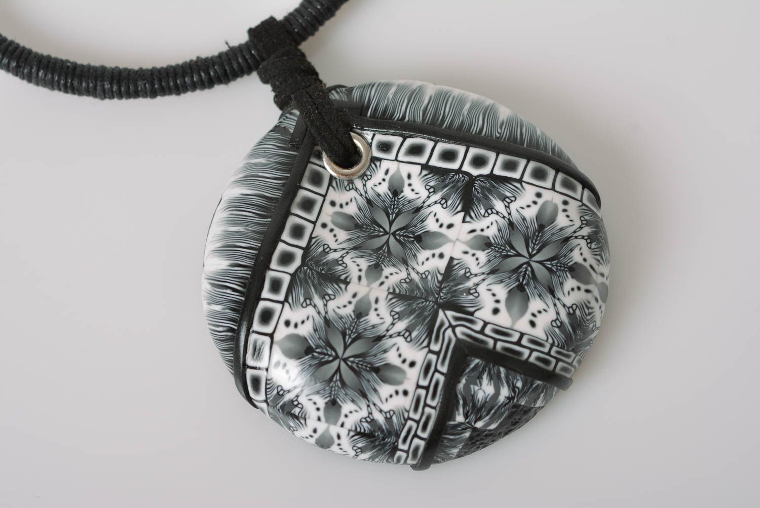 Beautiful handmade designer polymer clay neck pendant on cord photo 3