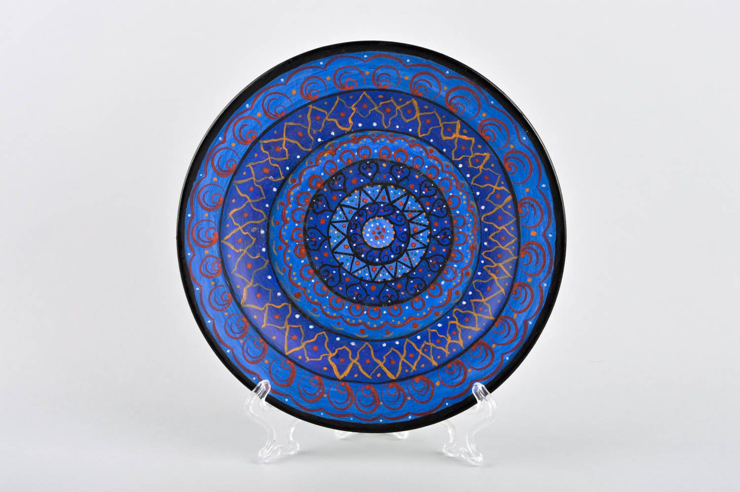 Handmade blauer bemalter Keramik Wandteller Wohn Accessoire Haus Deko  foto 2