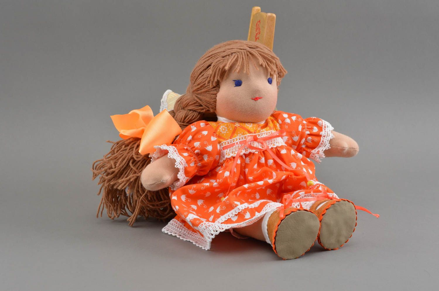 Designer fabric doll in dress soft toy handmade stuffed toy for children photo 4