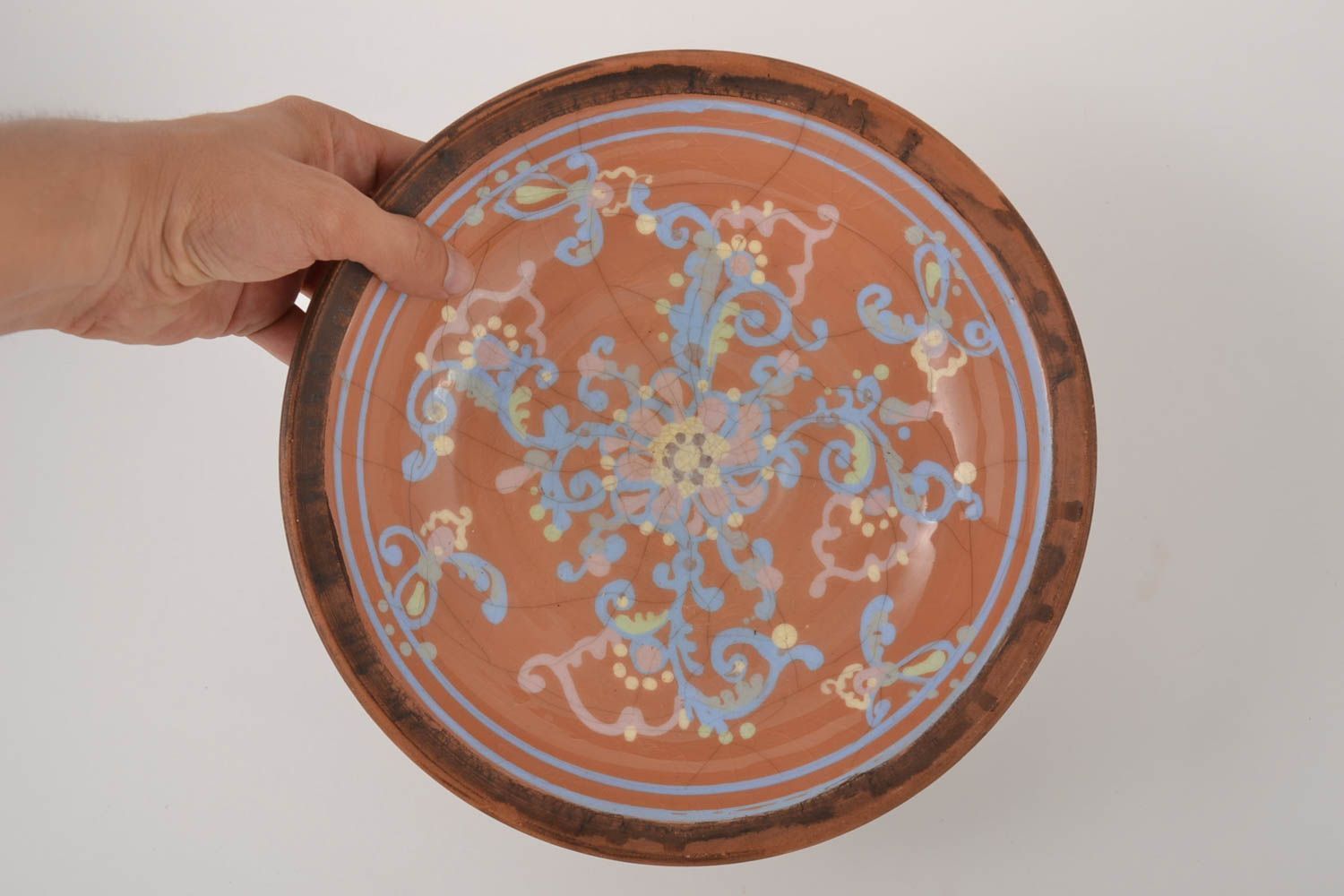 Керамическая миска ручной работы глиняная миска узорная глиняная посуда 1 л фото 2
