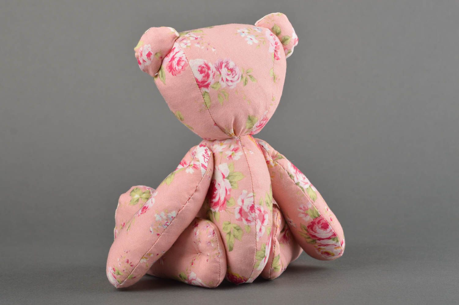 Jouet fait main Peluche ourson en tissu de coton rose motif floral Cadeau enfant photo 5