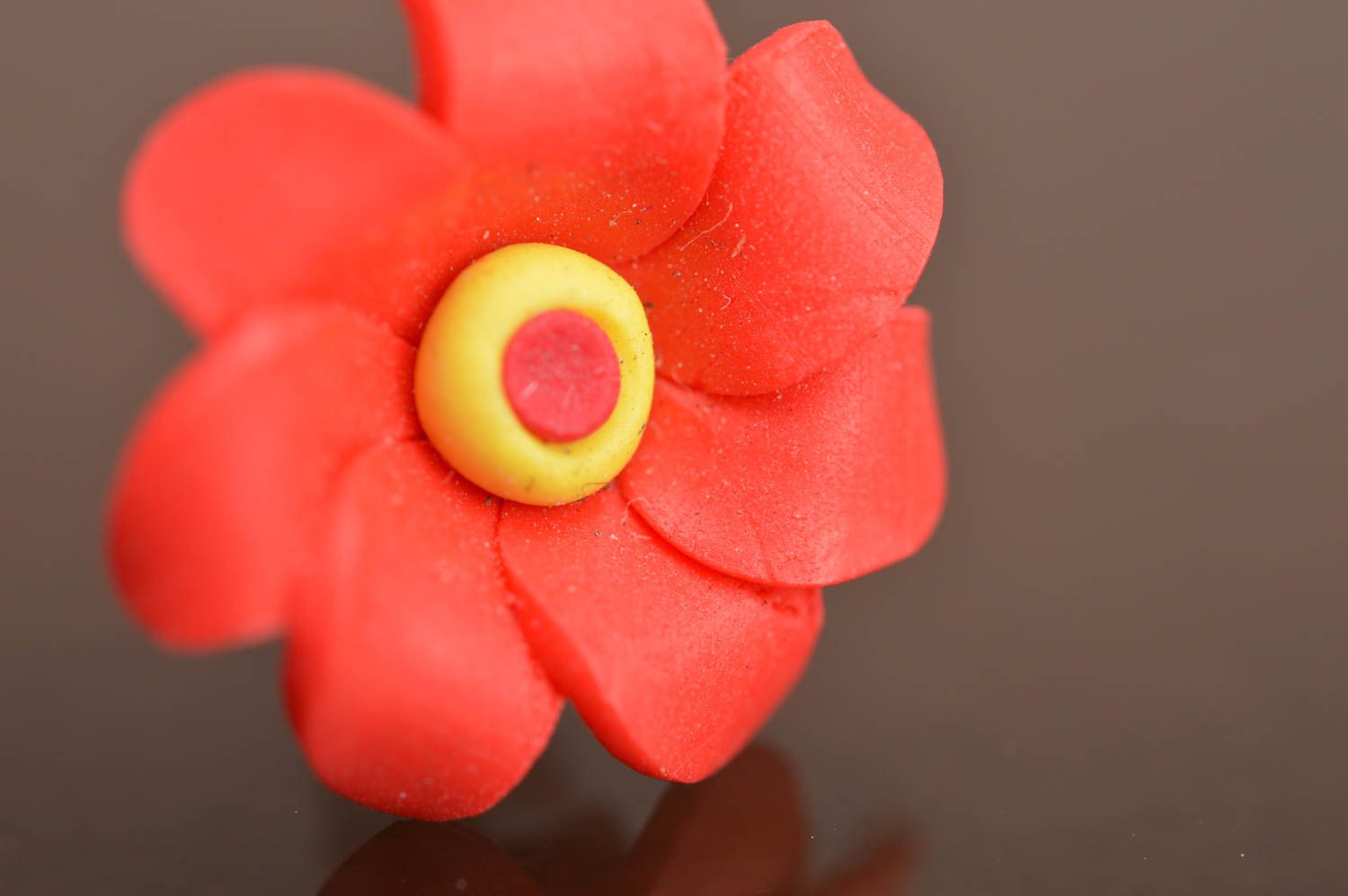 Beautiful molded polymer clay stud earrings in the shape of red flowers photo 5